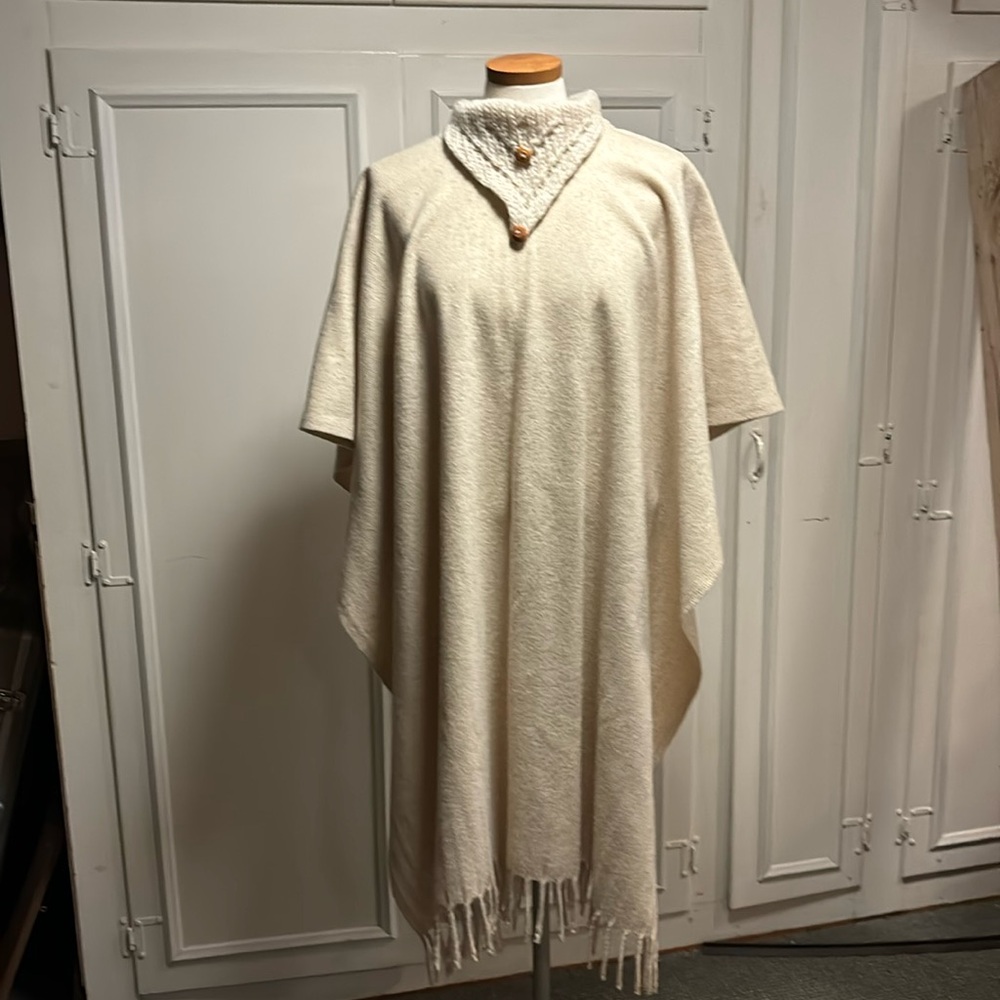 One Size Fits All Cream Wool Poncho